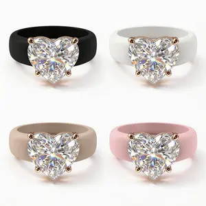 Silicone Engagement Ring with Laser-cut Genuine Cubic Synthetic Zirconia Band Comfortable and Snug-fitting White A Hypoallergenic Soft Silicone Wedding Ring Specially Designed for Women's Daily Wear Travel and Sports