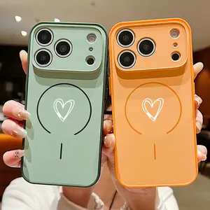 Colorful Simple Love Print Phone Case For iPhone 17 ProMax 16 15 14 13 Pro Max For Wireless Charge Shockproof Hard Cover