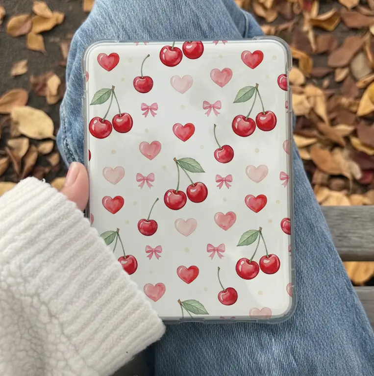 Cherries Bookish Kindle Insert for Clear Case – Aesthetic Book Lover Decor | Cozy Reading Accessory
