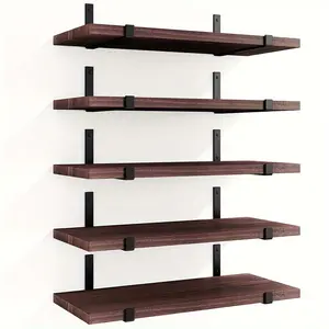 5 pcs Floating Shelves, Width 4.7 Inches Wall Shelves, Rustic Wall Storage Shelves for Bedroom, Living Room, Kitchen, Bathroom, Home Decor, Office and Plants (Brown)