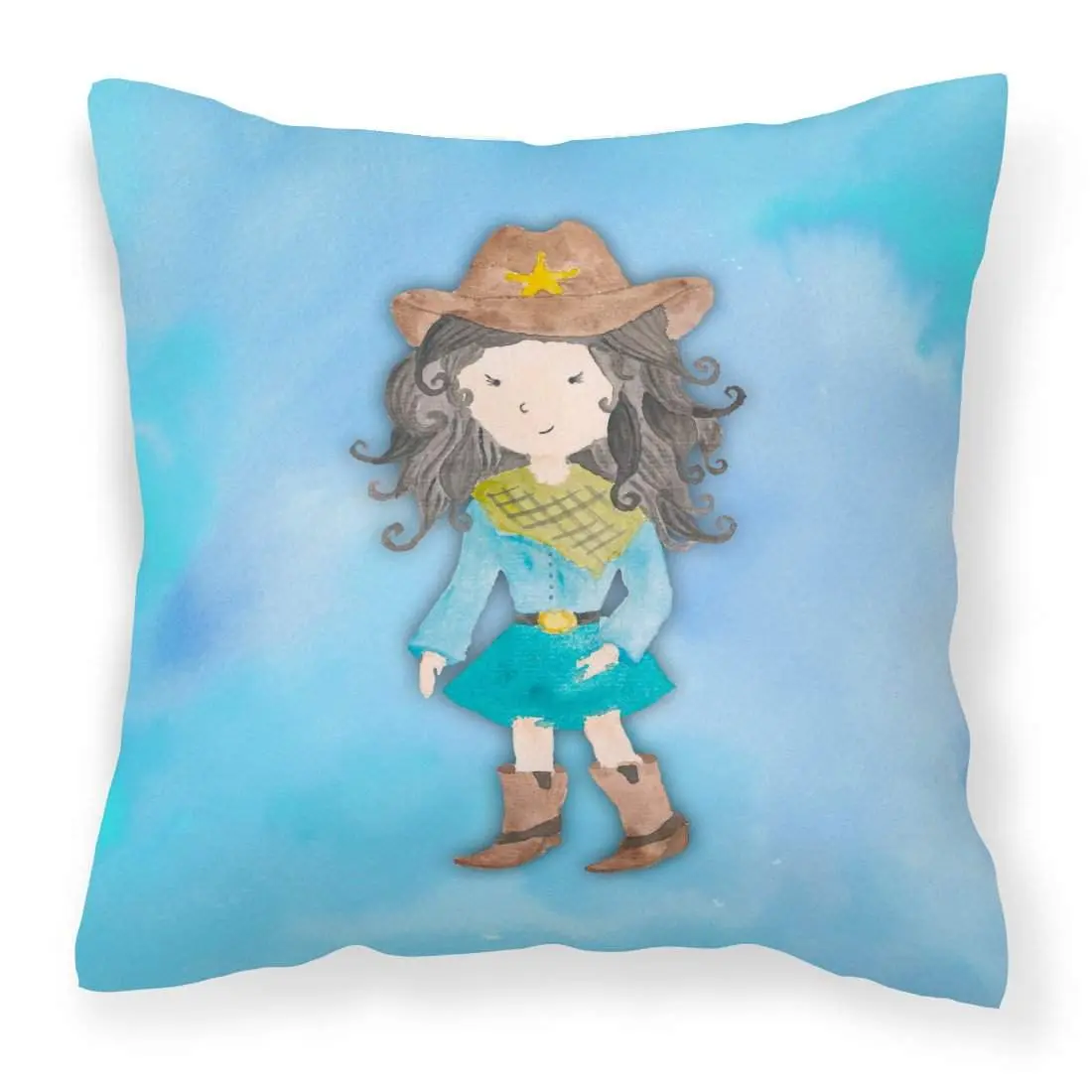Vibrant Watercolour Cowgirl Print Cushion, 18x18 in All-Seasons Decorative Fabric Pillow for Patio-Porch, Model BB7367PW1818