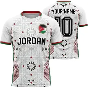 [Custom Name] Jordan Heritage Soccer Fan Jersey, Personalized Name Number Football Shirt, Traditional Pattern Sports Apparel, Custom Supporter Jersey, White Red Green Football Tee, Unisex Fan Wear, Gift For Jordan Fans