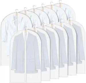 12 Pack Garment Bags for Hanging Clothes, Zippered Suit Bags for Travel, Translucent Clothing Covers (23'' x 39'')