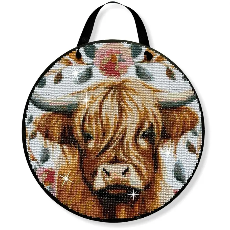 Cow Diamond Painting Kit, SQUARE Drills, 11.75" Hanging Sign