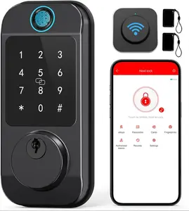 Fingerprint Front Door Lock Keyless Entry with Keypad Electronic Digital Deadbolt Alexa Gateway Remote Control, Bluetooth APP KeyFob Code Auto-Lock