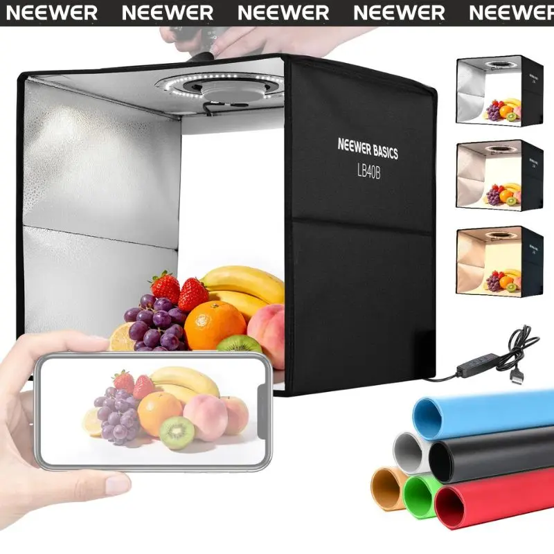 NEEWER LB30B/LB40B Photo Studio Light Box, Portable Photography Light Tent with LED Lighting & Backdrops for Product Photography tiktokshopbacktoschool