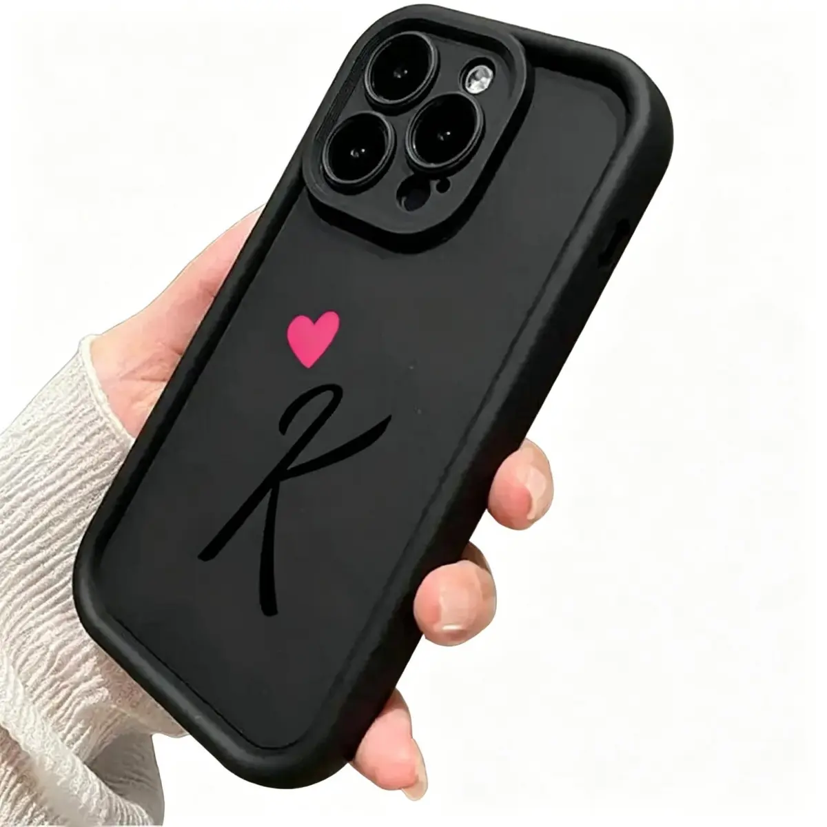 Initial Letter K Love Heart Pattern Case for iPhone17 16 15 14 Pro Max 13 12 11 X  XS Plus Shockproof Non Slip Military-Grade Protection Silicone Cover Protective Smartphone iPhone  case
