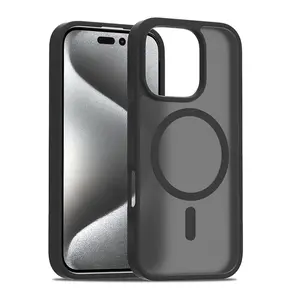 High-end matte skin-touch black mobile phone case suitable for iPhone17Promax 16Promax 15Plus 14Pro 13 12 Pro Max Plus supports magnetic suction wireless charging matte translucent anti-shock and anti-fall Apple mobile phone case