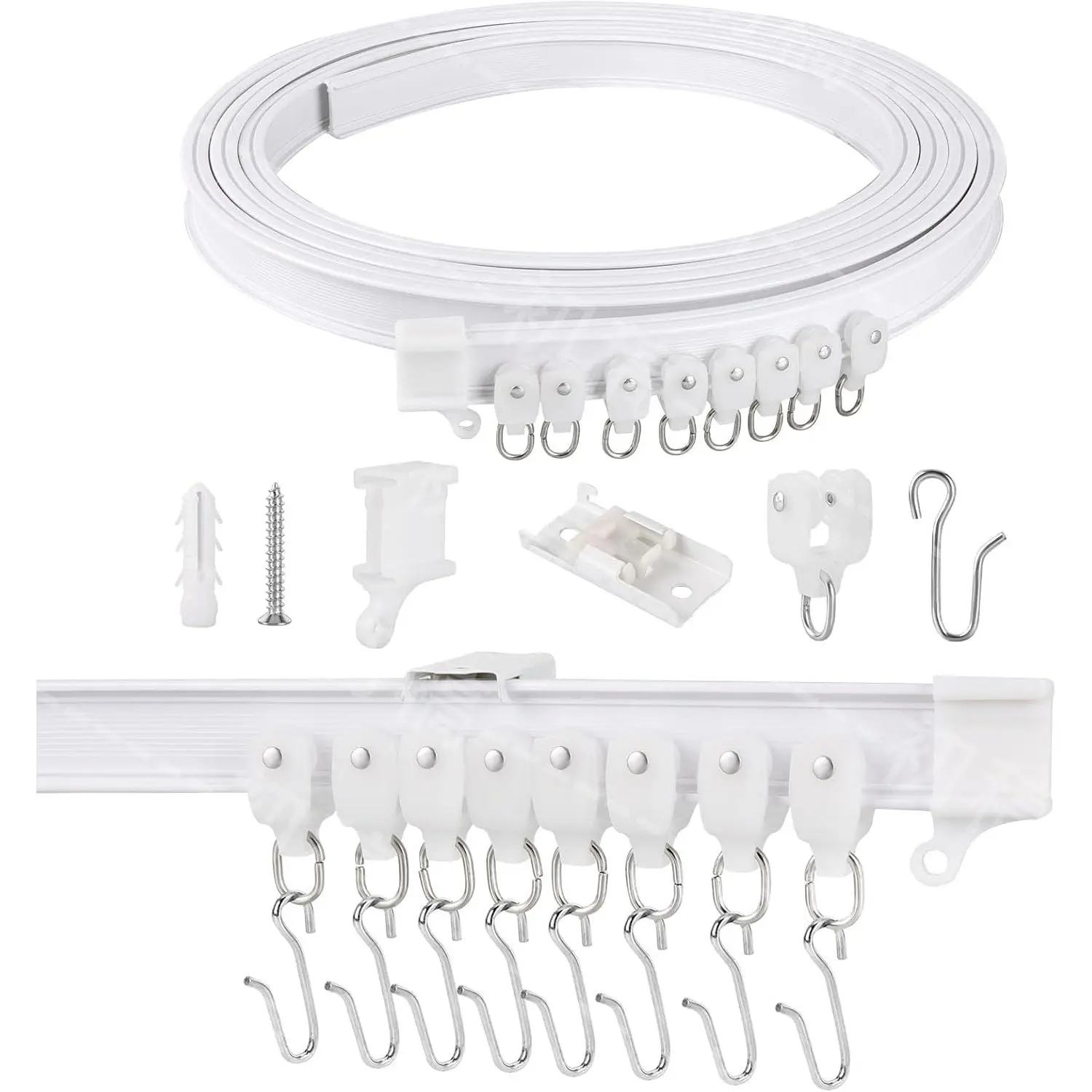 Ceiling Curtain Track Flexible Curtain Track Bendable Ceiling Curtain Rail Curtain Tracks Set Ceiling Track for Window Door Curtain Shower Room Divider Curtains RV (3 Meters), white