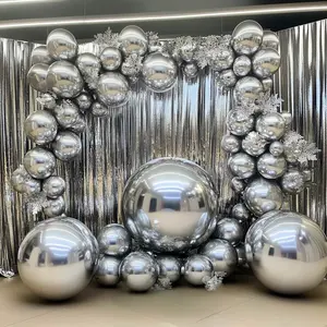 4-Pack 32" Metallic Silver Sphere Balloons, Orbz Mylar Balloons Helium or Air-Filled Party Supplies