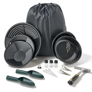 Gold Panning Kit With 10-Inch And 14-Inch Pans, 19-Piece Portable Prospecting Equipment Kit With Classifier Sieves, Sand Magnet, Rock Pick, Scoops, Backpack, And Accessories For Outdoor Gold Recovery