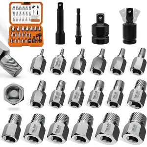 22 count 3/8" Drive Screw Extractor Set, Multi-Spline Easy Out Bolt Remover Kit for Stripped Broken , Nuts & Screws, Heavy-Duty CR-MO Extraction Tools with Extension & Adapter Accessories