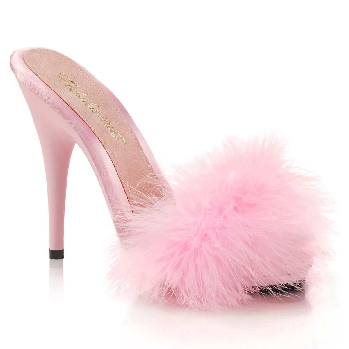 Women's Poise-501F Marabou Feather Mules, Fabulicious Blue Slip On Heels with 5 Inch Stiletto, Comfortable Statement Shoes, Footwear, Platform Sandals