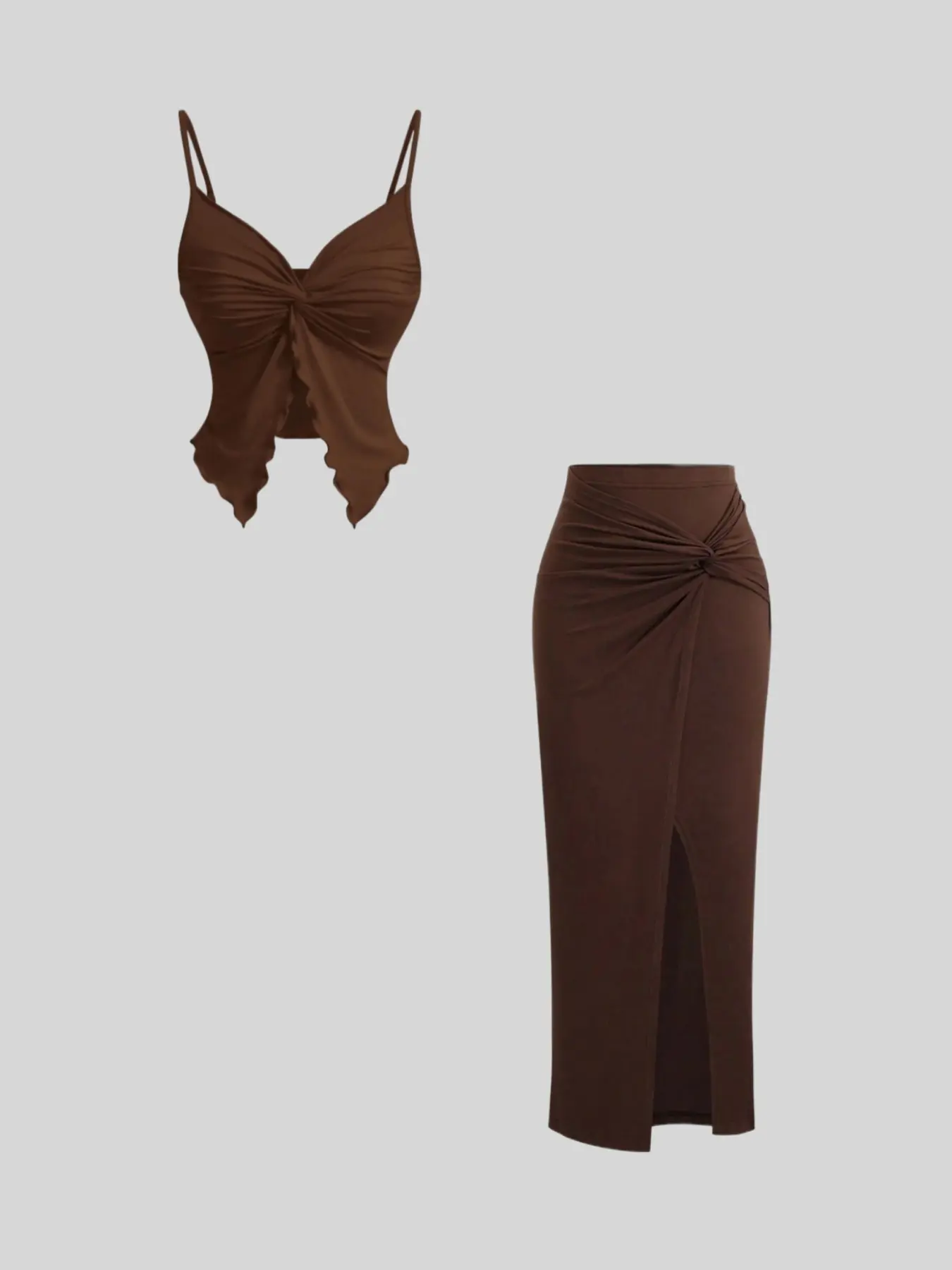 The popular European and American Y2K butterfly Spaghetti Strap adjustable suspender with a high waist hip slit women's skirt suit Womenswear Chic Skirt Sets
