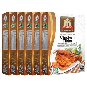 Malka Chicken Tikka Recipe Mix 50g | 1.76 oz | Authentic Gourmet Spice Powder for BBQ Meat | No MSG Added, Vegan, Non-GMO, Gluten Free & Halal | Pack of 6