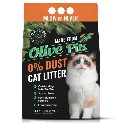 Olive Pit Litter - 100% Dust-Free Natural & Sustainable Cat Litter - 11.5 lbs Bag - Fast-Clumping Formula - Unscented & Odor-Fighting - Wholesome & Sustainable