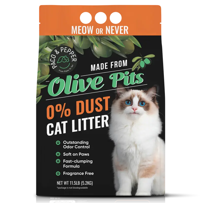 Olive Pit Litter - 100% Dust-Free Natural & Sustainable Cat Litter - 11.5 lbs Bag - Fast-Clumping Formula - Unscented & Odor-Fighting - Wholesome & Sustainable