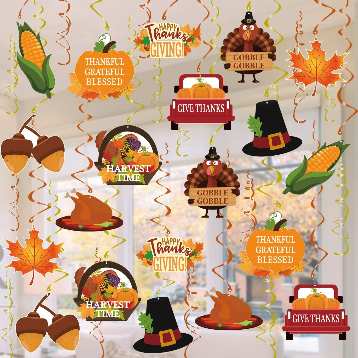 Thanksgiving Decorations Hanging Swirl Thanksgiving Hanging Ceiling Streamers  34Pcs
