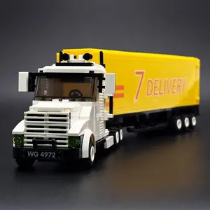 City Logistics Transport Truck Building Blocks Set 333Pcs Yellow Container Trailer Vehicle Model Construction Brick Toy Kit Heavy Duty Cargo Lorry STEM Learning Educational Gift for Boys Girls 6+ Birthday Party Decoration Creative Play Playset Display
