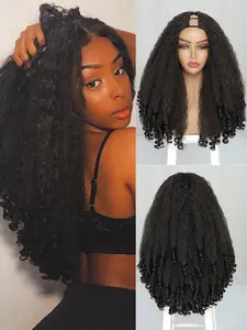 20 Inch Long Coily U Part Wigs for Women, Gorgeous Fluffy Wigs without Bangs, Synthetic Full Machine Wigs for Party, Daily Use, Coily Textured Wigs, Synthetic Curly Wigs