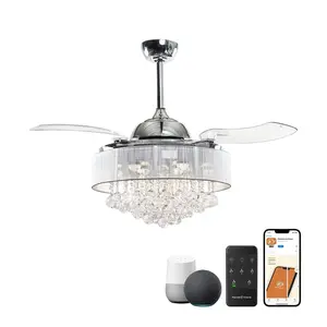 42" Broxburne Smart Ceiling Fan with LED Light, Downrod Mount Crystal Fan, Reversible AC Motor, Alexa & Google Assistant Voice Control, 3-Speed Quiet Fan for Bedroom Living Room