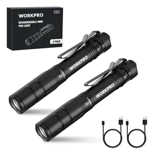 #Summervibes WORKPRO Rechargeable Pen Light, Mini Flashlight, 2 Pack Ultra-Compact EDC Flashlight, Pocket Flashlight with Clip, Memory Function and 2 x USB C Cable Included