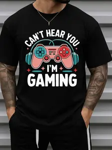 Men's 180g 100% Cotton Gamer's Delight T-Shirt - Casual Short Sleeve Round Neck Tee with Video Game Logo Print, Everyday Casual Wear for Gaming Events, Office & Outfits, Machine Washable Gaming Merch