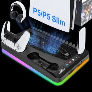 YLW GAMINJA Transparent Charging Cooling Station And Stand For PS5 Slim Console Controller Fast Charger Charging Dock Accessories