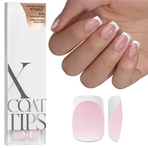 BTArtboxnails XCOATTIPS Press on Nails - 150pcs Pink Short Square or Almond or Coffin French Tips, Pink Soft Gel False Nail, Soak Off Acrylic Fake Nails Extensions Bfsfj-L-Kit-Pink