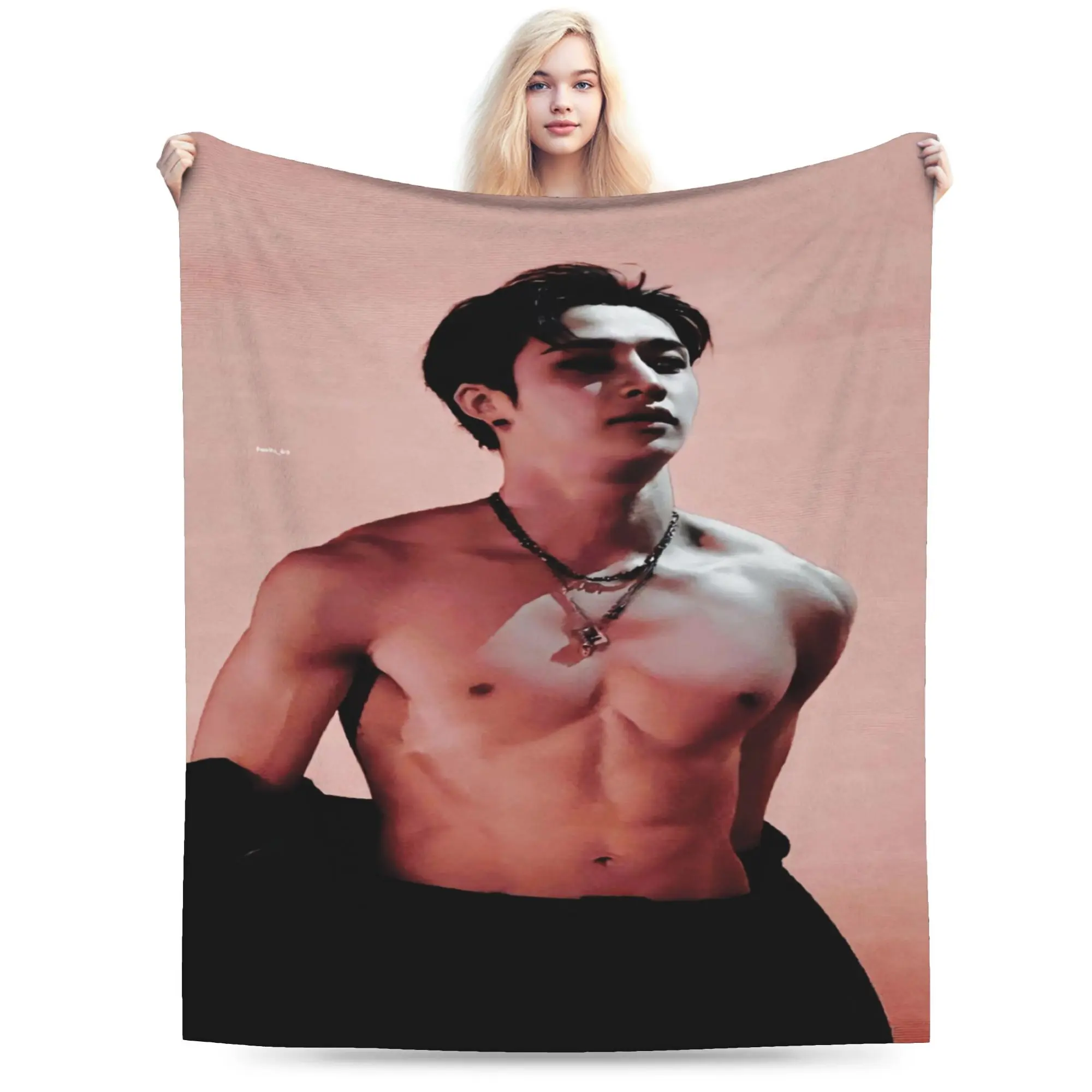 Bang Chan SKZ Character Art Velvet Fabric Flannel Throw Blanket - Classic, Breathable, Wrinkle-Resistant Soft Bedding for Home & Travel, Beds & Sofas, Anime Manga Fan Gift