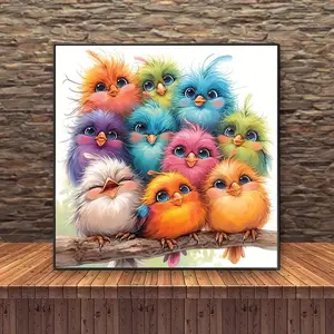 Warm Gathering Birds Diamond Painting Kit, 5D DIY Mosaic Art Tools for Beginners, Full Round Crystal Gem Art Decoration Gift for Home Wall