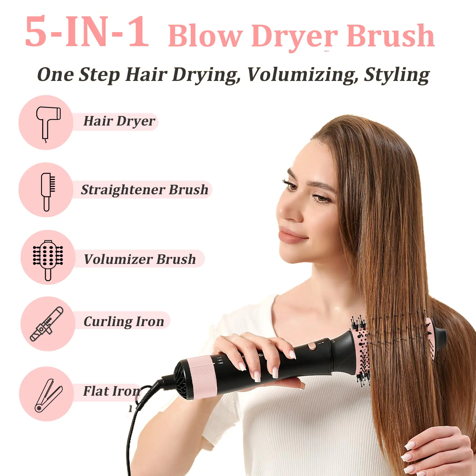 Hair Blow Dryer Brush Set - Versatile Detachable Negative Ion Styler Kit, Hot Air Brush Tools for Volumer, Dry, Slightly Curly for Women Comfort