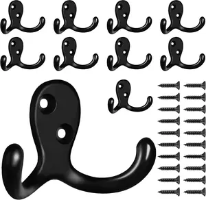 Coat Hooks 10 Pack Wall Hooks Hanging Heavy Duty Double Prong Metal Hook Wall Mount