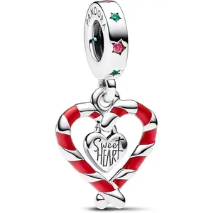 Pandora Double Candy Cane Heart Christmas Dangle Charm 792822C01