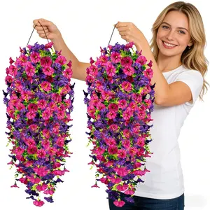 4-Pack Uv-Resistant Artificial Morning Glory Vines | Vibrant Pink And Purple Flowers, Lifelike Petals, No Maintenance, Durable Plastic For Indoor/Outdoor Decor, Outdoor Faux Plants, Ideal For Weddings, Christmas, Valentine'S Day, And More