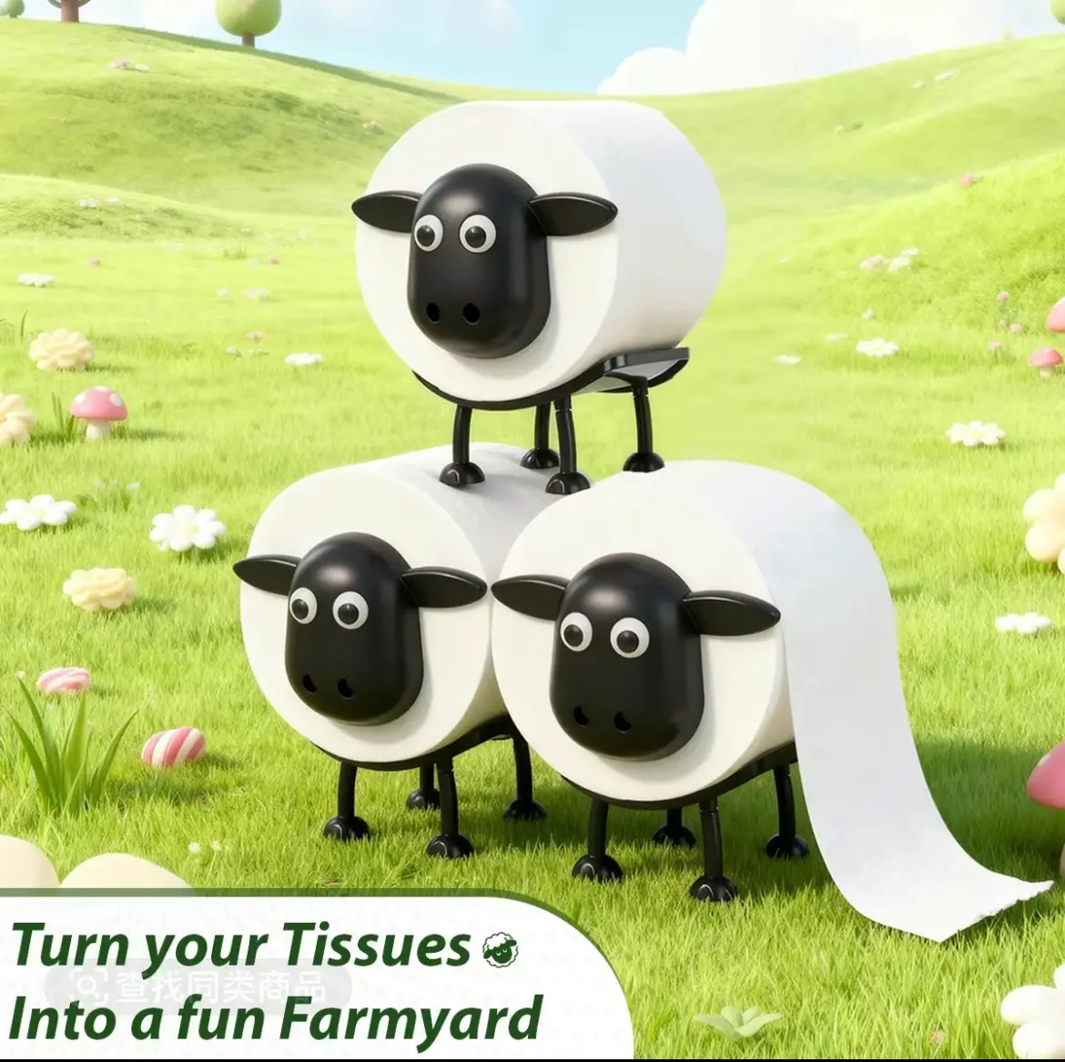 Interesting Sheep Tissue Holder,Household Necessities in 2025,3D Printed Toilet Roll Holder kitchen towel holder Wall Mounted Shower Shelf Set brass  monkey Bathroom Essentials Accessories Bathroom Organizers Multicolor Christmas Ladder Lights with Santa