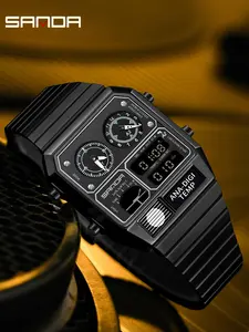 Men's Street Trend Square Dial Digital Watch, Fashionable Waterproof Luminous Digital Watch with Temperature Measurement & Stopwatch, Trendy Watch for Daily Life, with Box, Trendy Multifunctional Watch