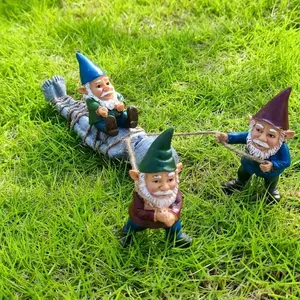 Whimsical Resin Gnome Alien Capture Garden Statues, Garden Accessories, Fun Yard & Lawn Ornaments for Easter & Halloween, 3.82in Tall, Garden Gnomes
