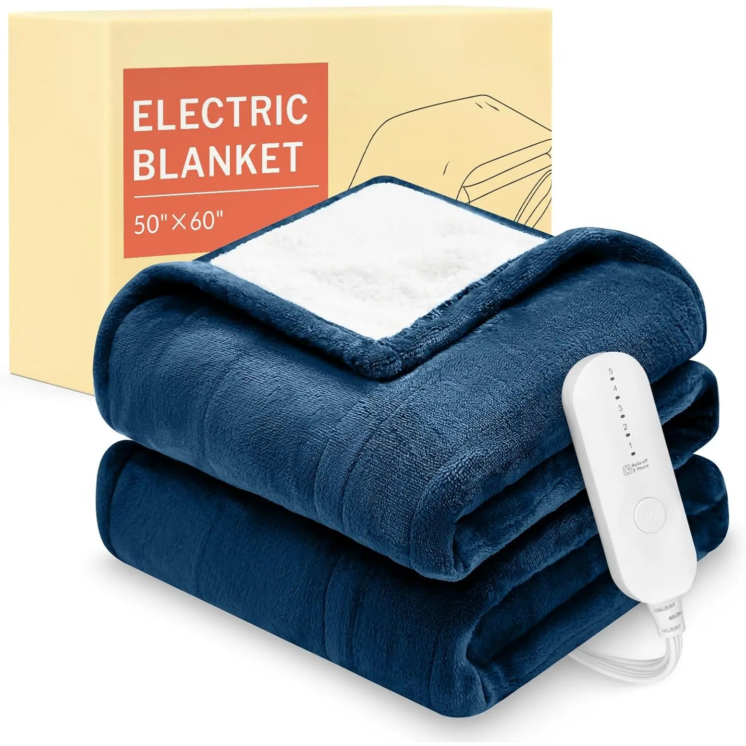 LuxeHeat Heated Blanket Electric Blanket, Soft Flannel Sherpa Heated Throw, Heating Blanket with 5 Heat Settings, 3 hrs Timer Auto Shut Off (50x60 inches, Navy)