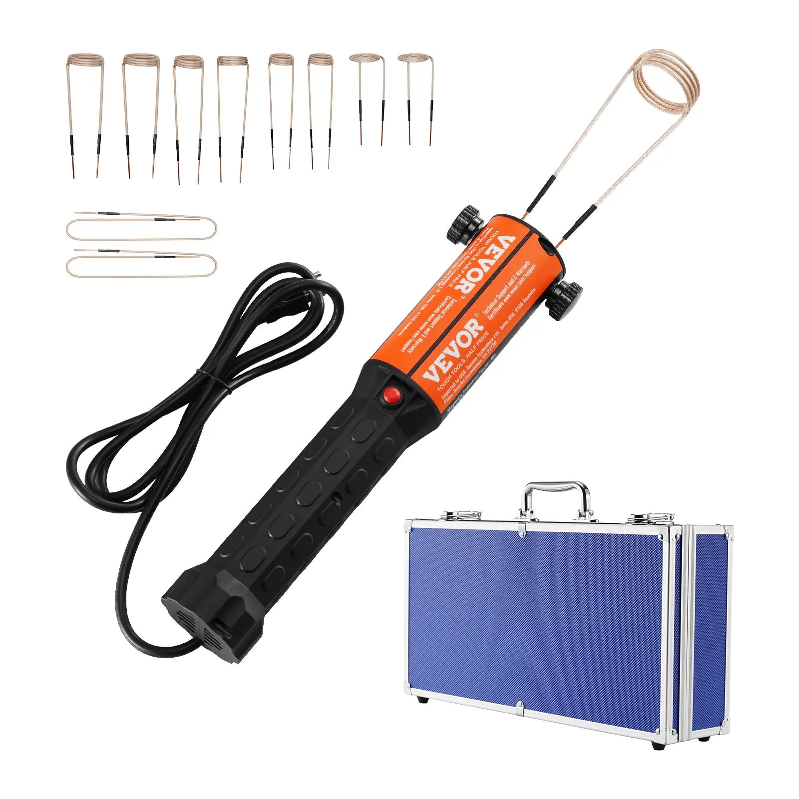 VEVOR Magnetic Induction Heater Kit, 1000w 110V Portable Hand-held Induction Heater with 10PCS Induction Coils, No-Flame Induction Heater Bolt Remover with Case, Fit for Removing Rusty Bolts & Nuts