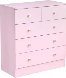 Karl home Pink 5 Drawer Dresser for Bedroom, Modern Wood Dresser Chest of Drawers, Pink Bedroom Dressers for Girls, Anti-Tipping Device, Rose Gold Metal Handle, Living Room, Entryway, Hallway, Office