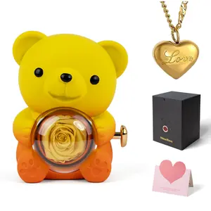 Mother’s Day Gift – Real Rose Bear with Gold Heart Necklace, Romantic Keepsake for Mom, Grandma, Wife, Girlfriend, Birthday & Anniversary,Father's Day Gifts, Back-to-School Gifts