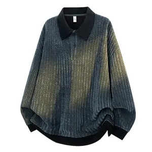 Striped lapel sweater men's spring and autumn POLO shirt new versatile top, high-quality lapel jacquard sweater, men's loose long-sleeved pullover casual top, men's and women's same couple's fashionable versatile sweater, soft and comfortable fabric, suit