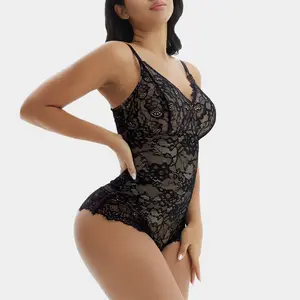 GQF Sculpting Lace Smooth V-Neck Full Body Bodysuit 3580 Sleeveless Tops Lace Smooth Firm Tummy Control Shapewear Womenswear Underwear Lady Sexy  Lace Smooth V-Neck Shapewear Bodysuit  Elegant