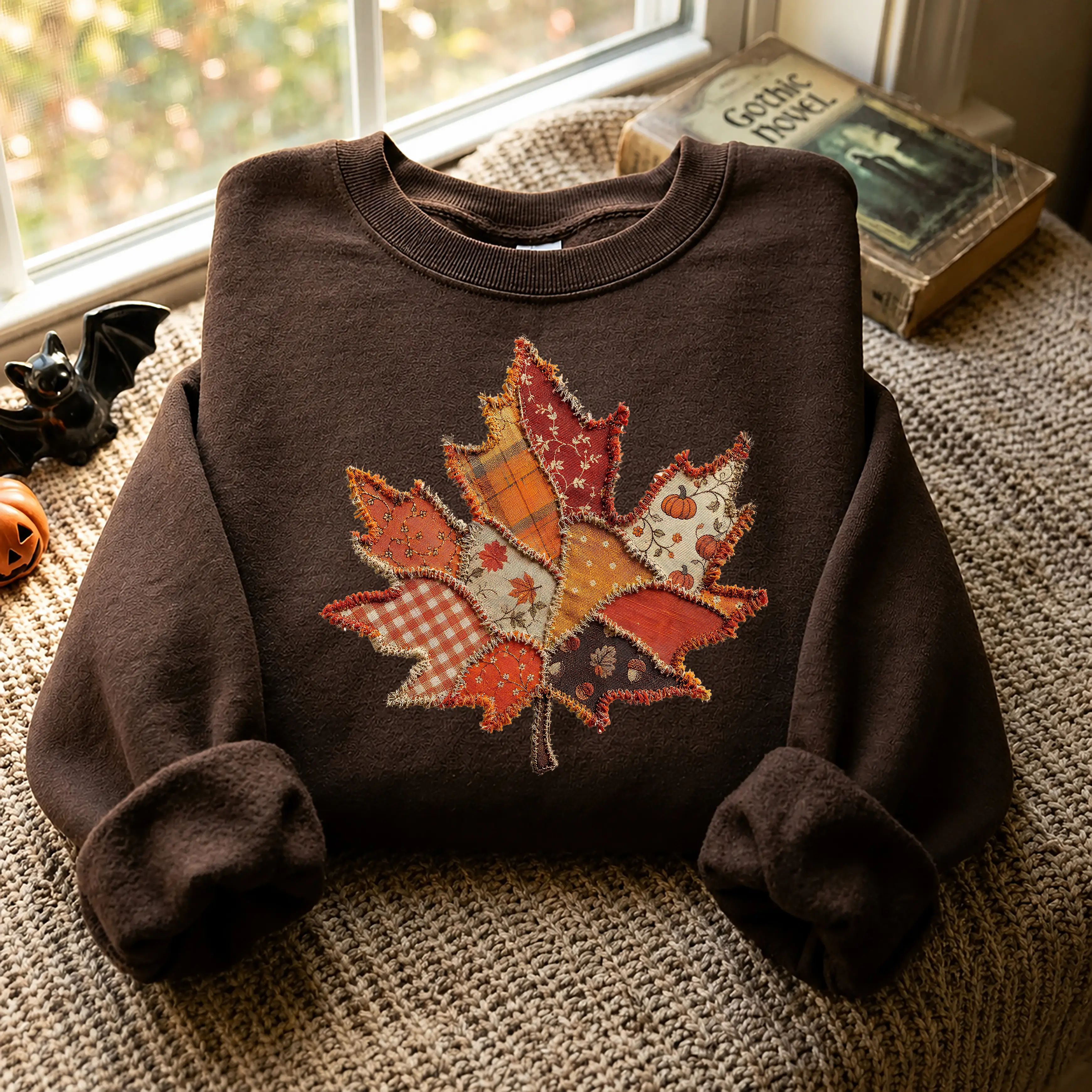 Retro Leaf Print Shirt, Autumn Sweater, Cozy Fall Season Hoodie, Unisex Clothing