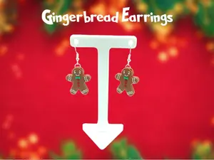Gingerbread Christmas Themed Dangle Drop Earrings 3D Printed
