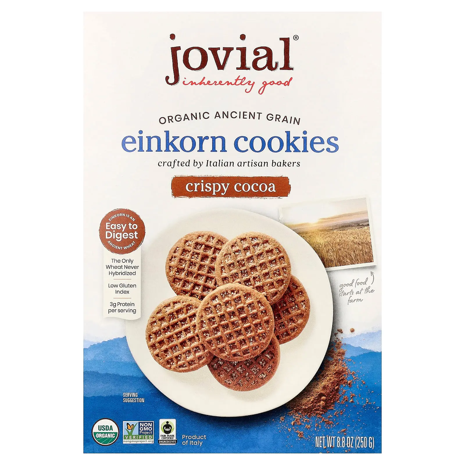 Jovial Organic Einkorn Cookies, Crispy Cocoa, 8.8 oz (250 g)
