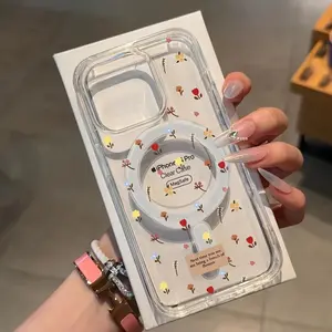 Full-screen small floral Light Beige-touch magnetic mobile phone case, supports wireless charging, suitable for  iPhone 16 Pro Max 15 Plus 14 13 12 11 XR XS mobile phone protective cover