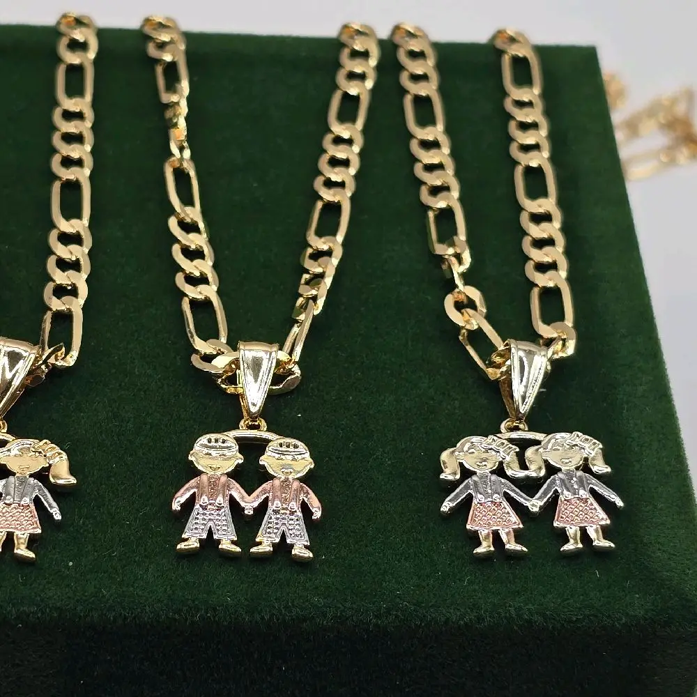 Female Mom's Pendant Necklace with 22" GP Chain, Children & Grandchildren Boy & Girl Charms, Valentine Gifts for Mom, Chain Jewelry
