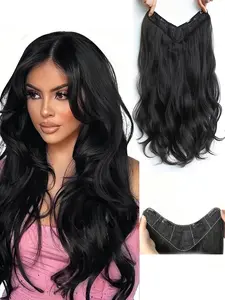 24 Inch Invisible Hair Extension Wavy Curly Long Synthetic Hairpieces V-shaped Clip In Hair Extensions One-piece Fluffy Half Head Cover Invisible Hair Extension Piece Wavy Curly Long
